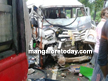 6 injured in a Head-on collision between Tempo traveler and KSRTC bus